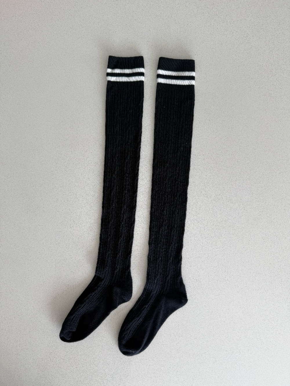 Black & White Over-the-Knee Cable Knit Socks | Costume Socks | One Size